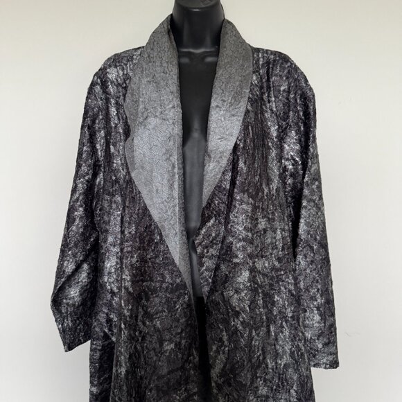 Coldwater Creek Womens Pewter Crinkle Jacket Plus Size 2X Open Blazer Stretchy - Picture 3 of 7